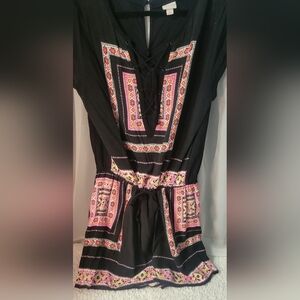 Merona Black Romper with Pink and Orange Accents